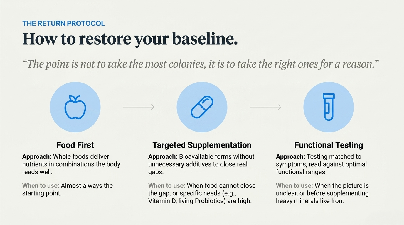 How to restore your baseline: food first, targeted supplementation, functional testing