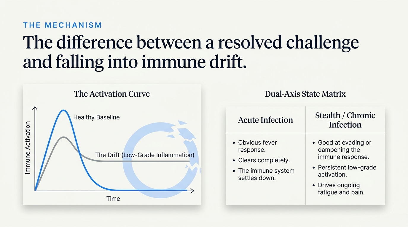 The difference between a resolved challenge and falling into immune drift